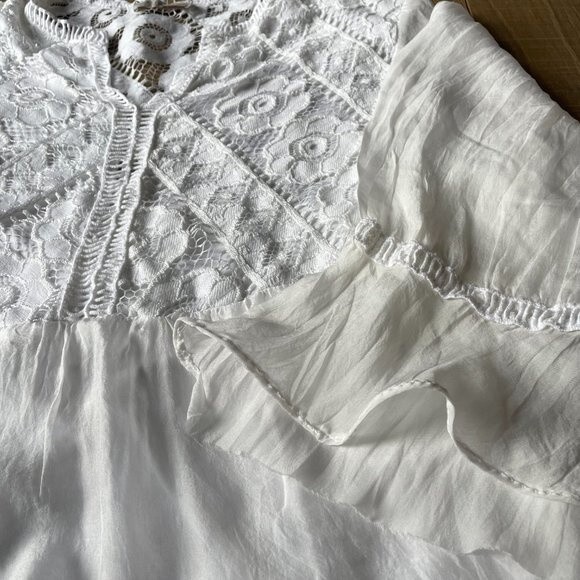 BOHO Bellambra Embroidered White Women's Silk Top Blouse Bell Sleeve (Size M) - Picture 9 of 12